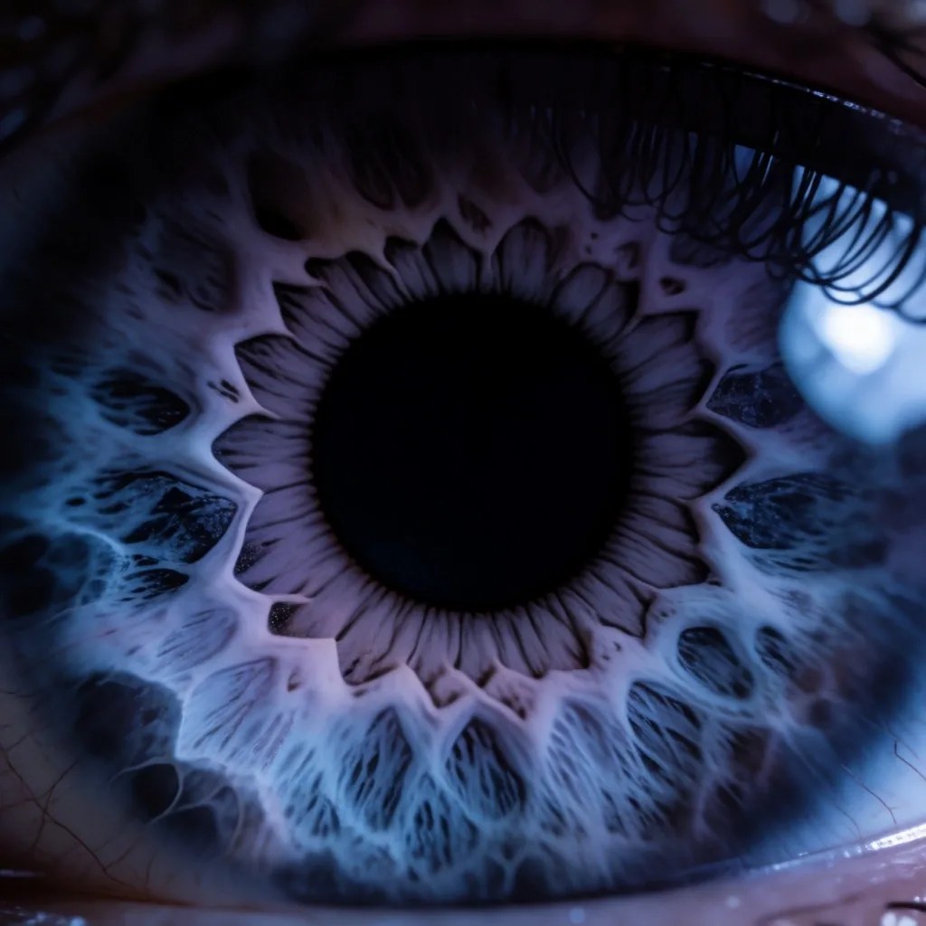 Makro fotografija ljudskog iris u hladnim tonovima